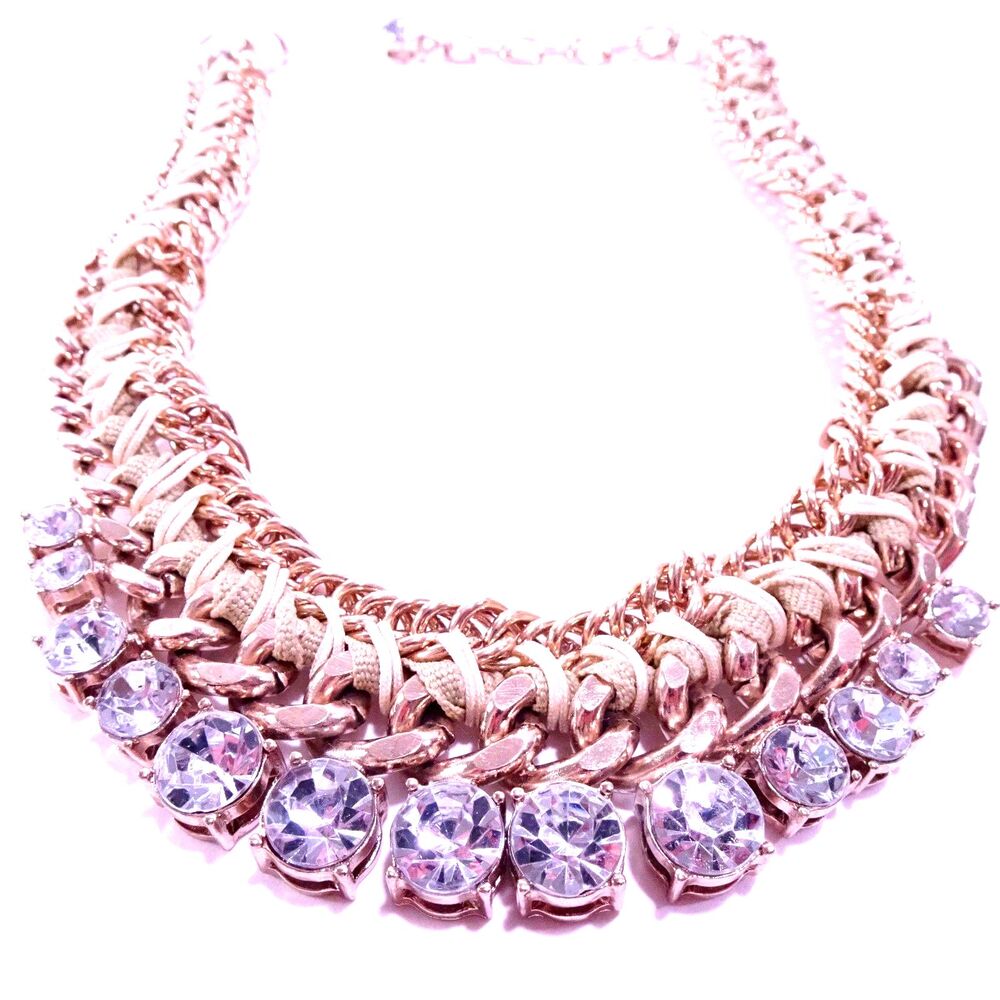 Ann Taylor LOFT Braided Gold Link Gemstone Fan Statement Necklace NWT 44.50 - Picture 2 of 7
